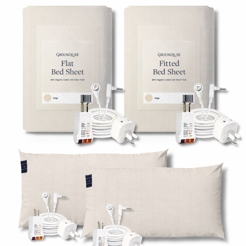 GroundLuxe Grounding Sheet Set in Beige (1 flat, 1 fitted, 2 pillowcase)