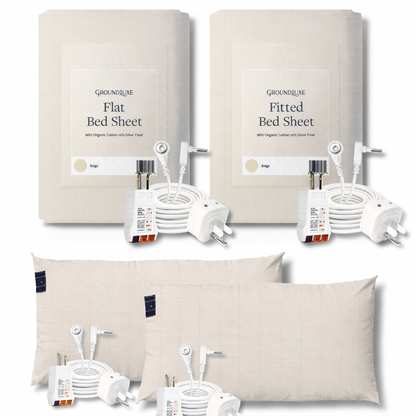 GroundLuxe Grounding Sheet Set in Beige (1 flat, 1 fitted, 2 pillowcase)