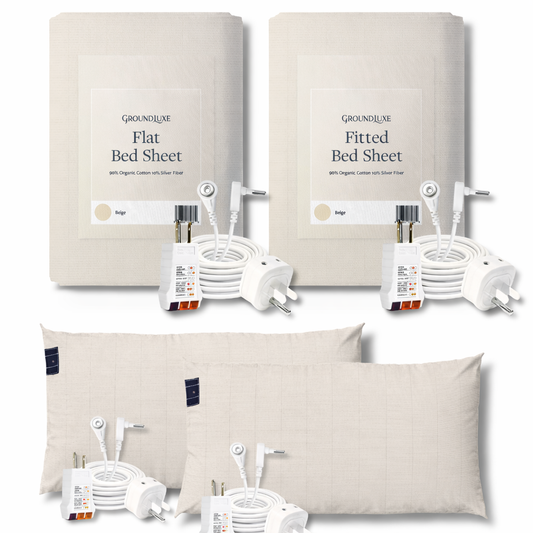 GroundLuxe Grounding Sheet Set in Beige (1 flat, 1 fitted, 2 pillowcase)